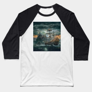 Ghost Ship night - digital drawing - color Baseball T-Shirt